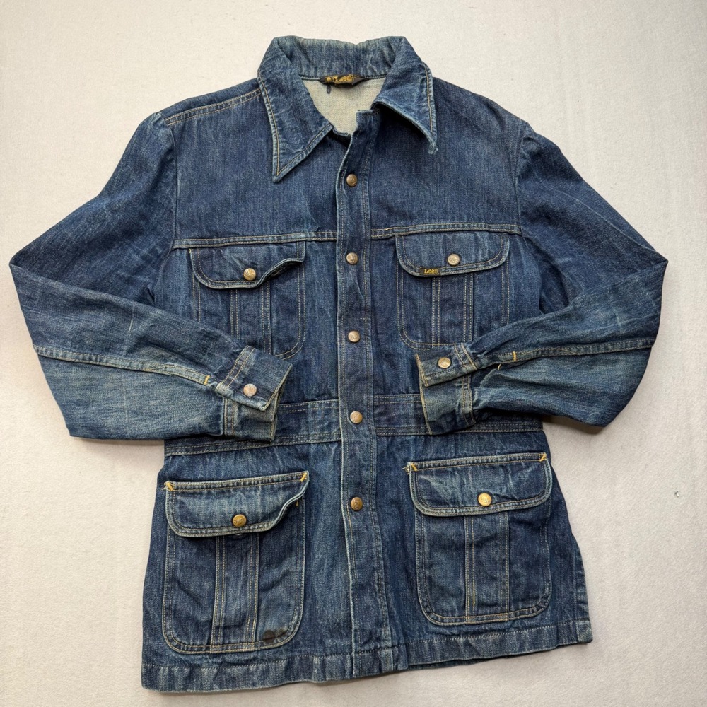 Vintage 80's Mens Lee Safari Chore Barn 4Pcks Denim Jacket Jeans Medium